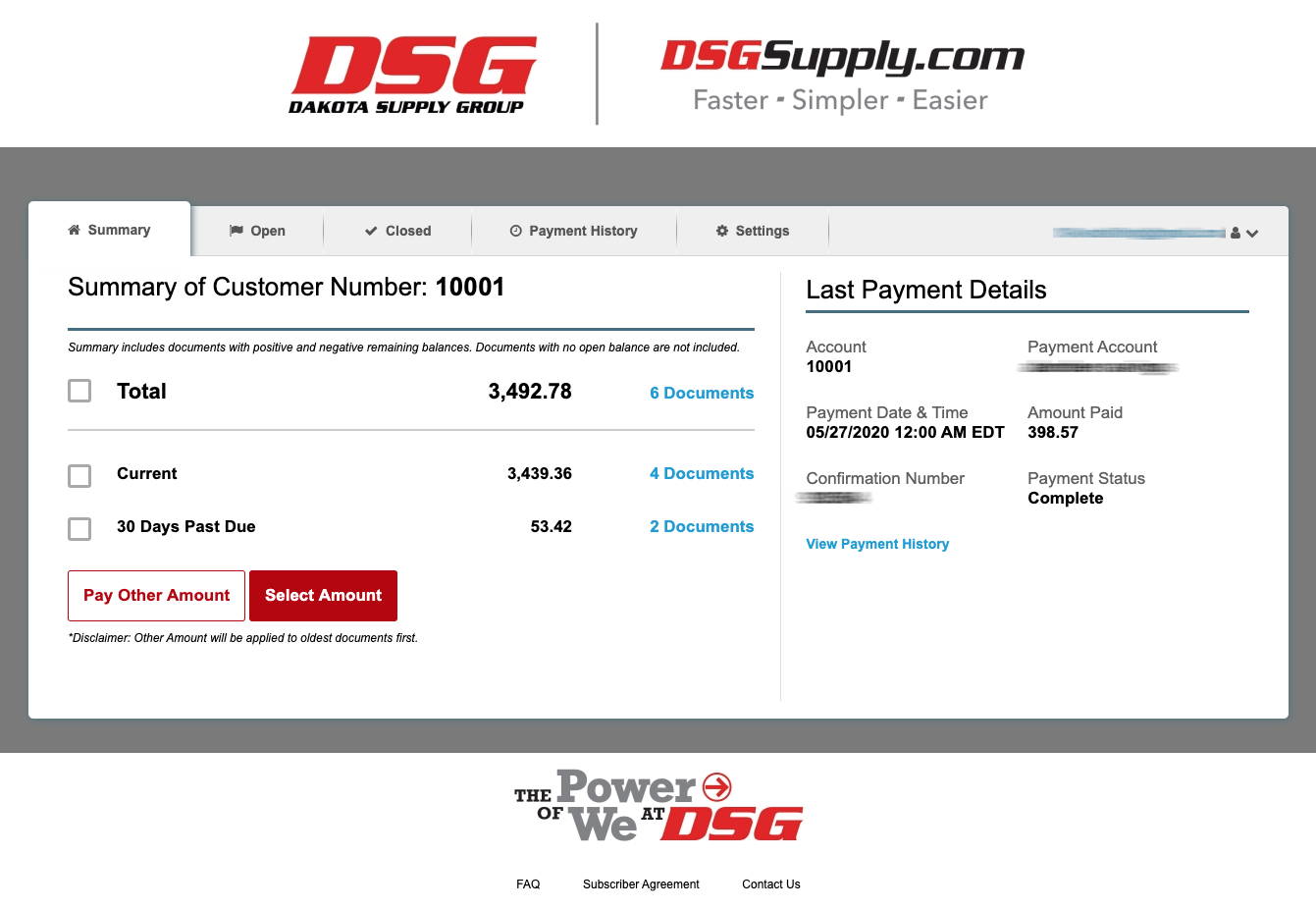 DSGSupply.com Online BillPay - Summary