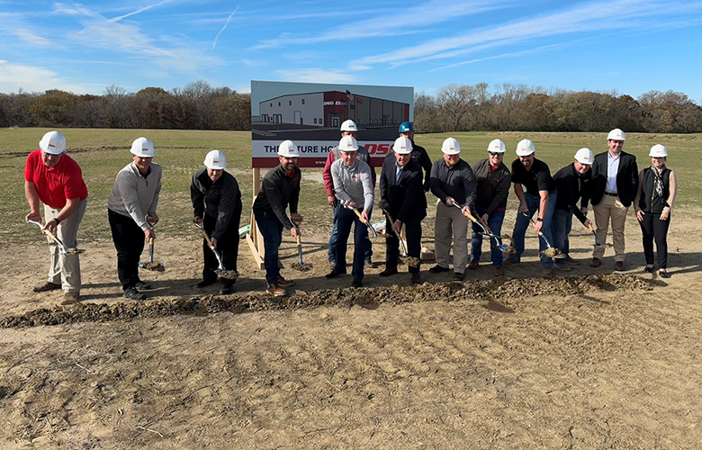 Pictured at the groundbreaking ceremony were (L to R): Andy Guenther, DSG Regional Sales Manager - Waterworks; Joel Taverna, DSG Logistics Director; Bryan Gohn, DSG Iowa Business Development & Operations Manager; Josh Thoreson, DSG Facilities Development Manager; Mike Meiresonne, DSG Chief Operating Officer; Bill Johnson, Choice Commercial; Dan Culhane, President & CEO at Ames Chamber of Commerce; Mark Lewis, President at Cedar Falls Building Systems, Inc; Paul Sanders Jr, DSG Area Manager - Iowa; Brooks Kirby, DSG Business Integration Manager; Cade Kirkpatrick, DSG Regional Quotations Manager; Craig Sackett, DSG Ames Branch Manager; John Hollinrake, Deputy State Director for US Senator Joni Ernst; and Emily Schwickerath, District Director for US Congressman Randy Feestra.